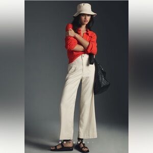 Anthropologie The Colette Cropped Wide Leg in White Linen